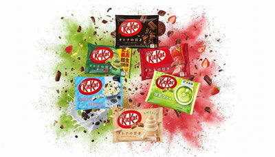 7 paquets de kitkat japonais aux goûts cookies and cream, matcha, matcha latte, fraise, autumn sweets, et chocolat noir