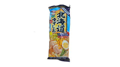 Paquet de ramen japonais contenant 2 portions au goût yuzushio pouvant être cuits en 2,5min pesant 170g de la marque itsuki