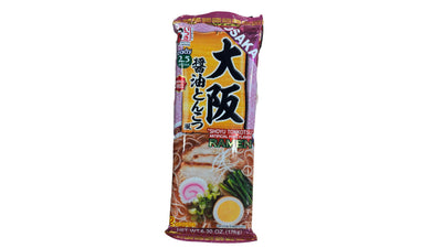 Paquet de ramen japonais contenant 2 portions au goût shoyu tonkotsu pouvant être cuits en 2,5min pesant 176g de la marque itsuki