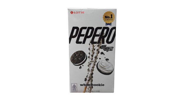 Bâtonnets Pepero enrobés de chocolat blanc avec morceaux de cookies croustillants