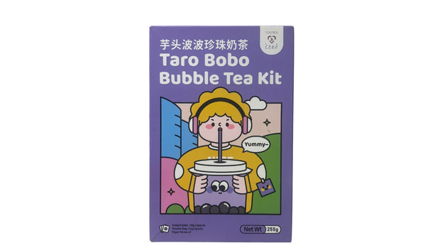 Kit complet pour bubble tea saveur taro avec perles de tapioca et poudre aromatisée