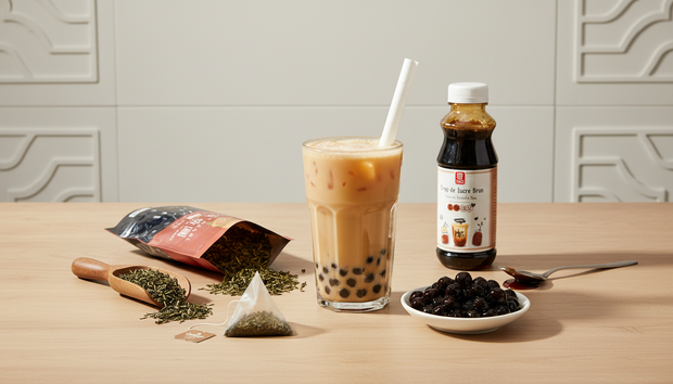 Kit Té Oolong, Sirop De Sucre Brun, Perles De Tapioca, Verre De Bubble Tea